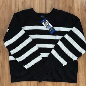 Gap Black & White Stripe Striped Sweater Women L Large New